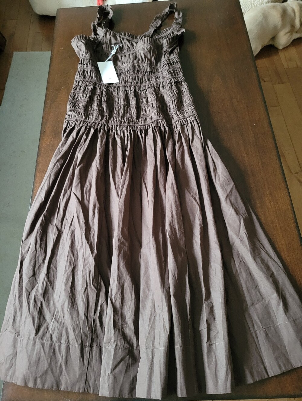 Caroline Constas Chocolate Brown Smocked Maxi Dress Size Large Cotton - Picture 11 of 13
